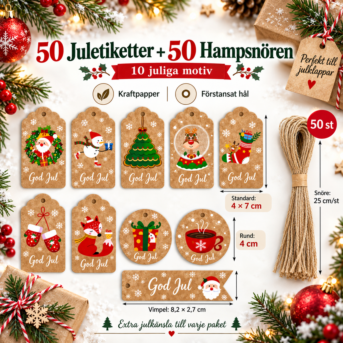 Skrivbara presentetiketter – 50-pack